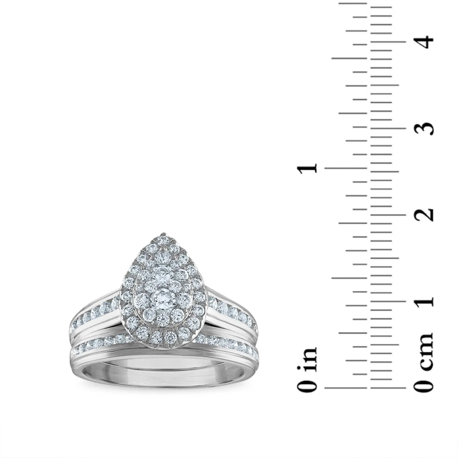 1-1/2 CTW Lab Grown Diamond Halo Pear Shaped Wedding Trio Set in 10KT White Gold