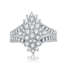 1 CTW Diamond Cluster Fashion Ring in Rhodium Plated Sterling Silver