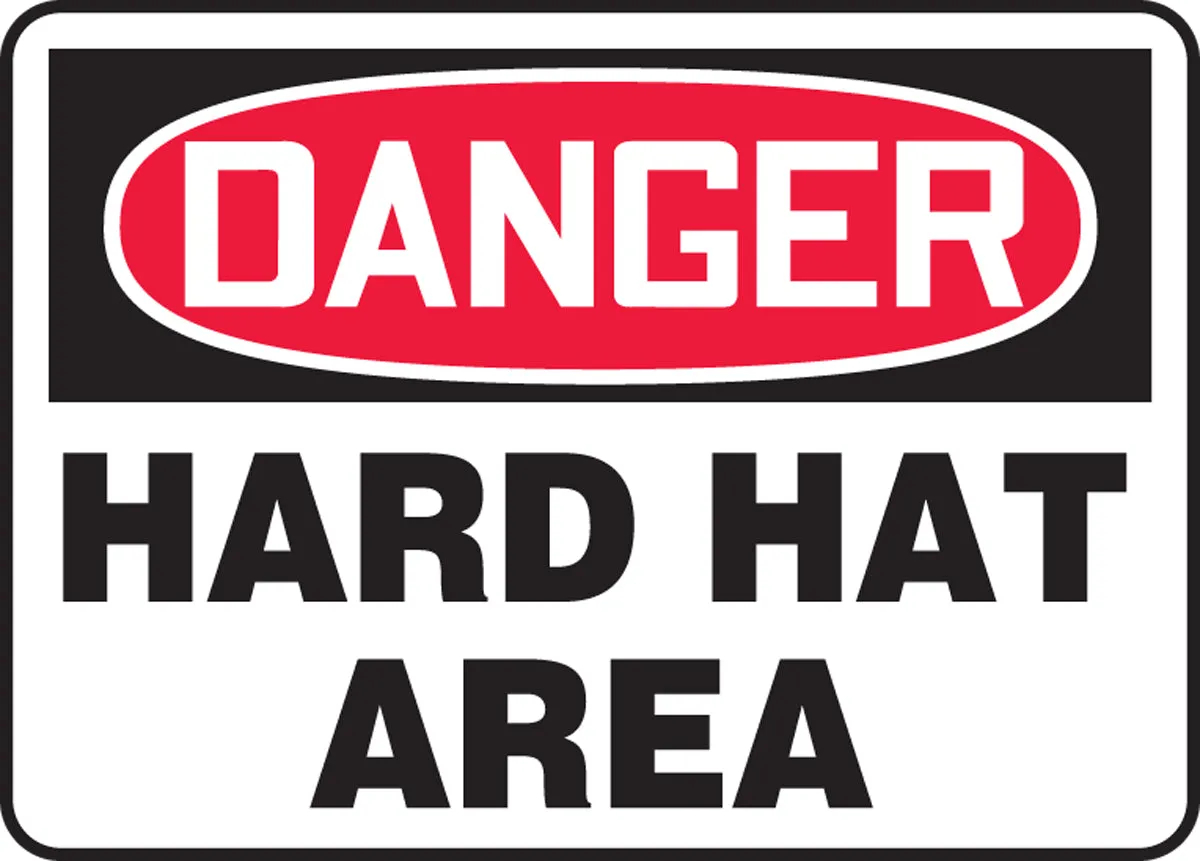 10" X 14" Black, Red And White Plastic PPE Sign "DANGER HARD HAT AREA"