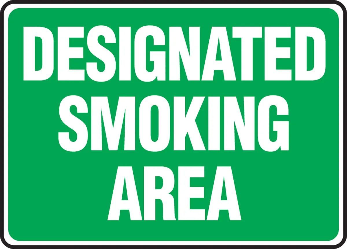 10" X 14" White And Green Plastic Safety Signs "DESIGNATED SMOKING AREA"