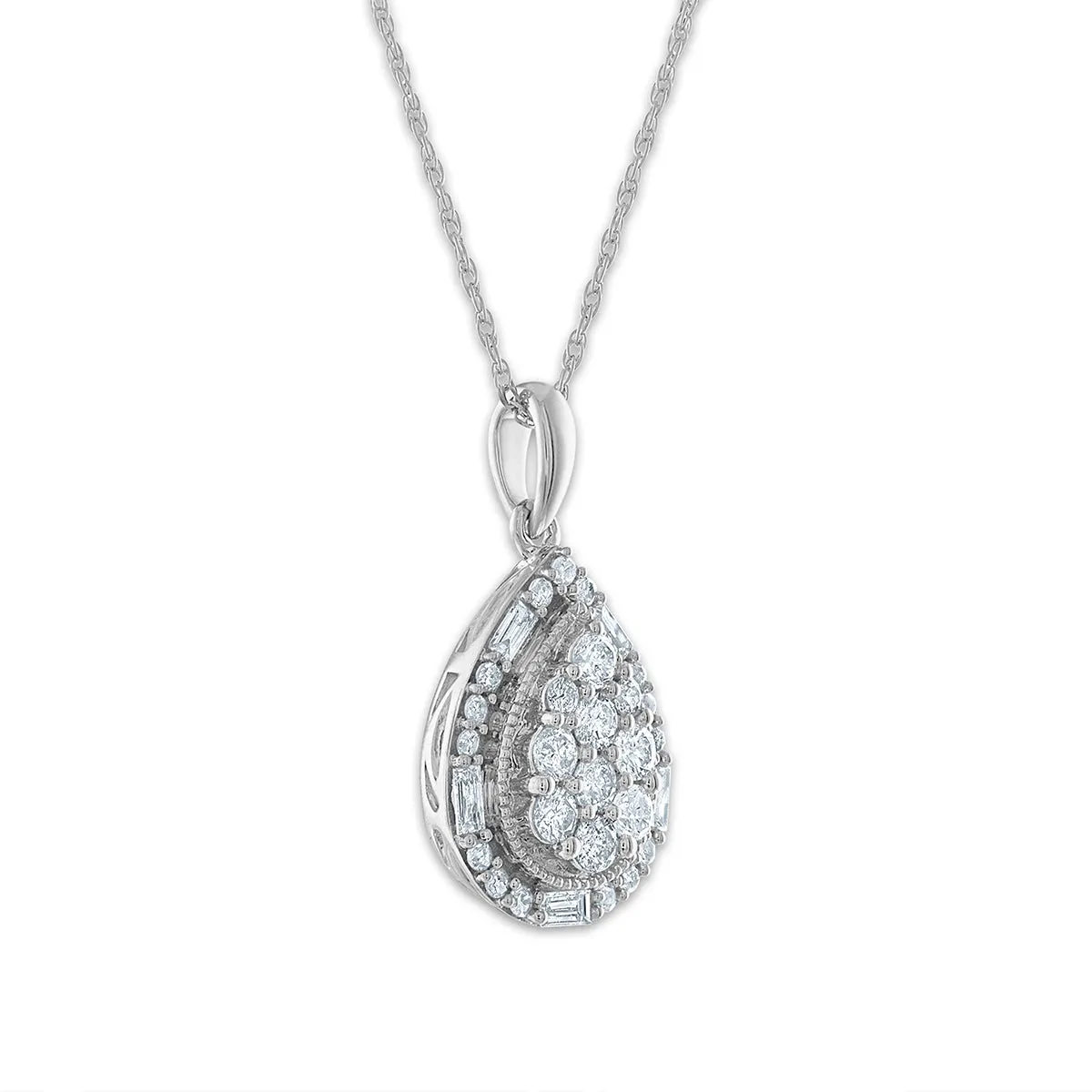 1/2 CTW Diamond Cluster Pear Shape 18-inch Pendant in 10KT White Gold