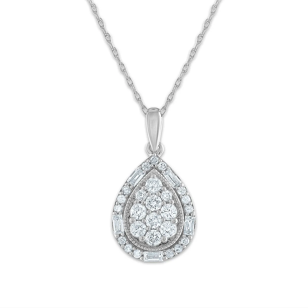 1/2 CTW Diamond Cluster Pear Shape 18-inch Pendant in 10KT White Gold