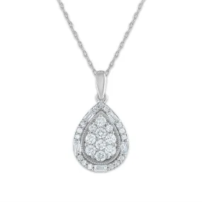 1/2 CTW Diamond Cluster Pear Shape 18-inch Pendant in 10KT White Gold