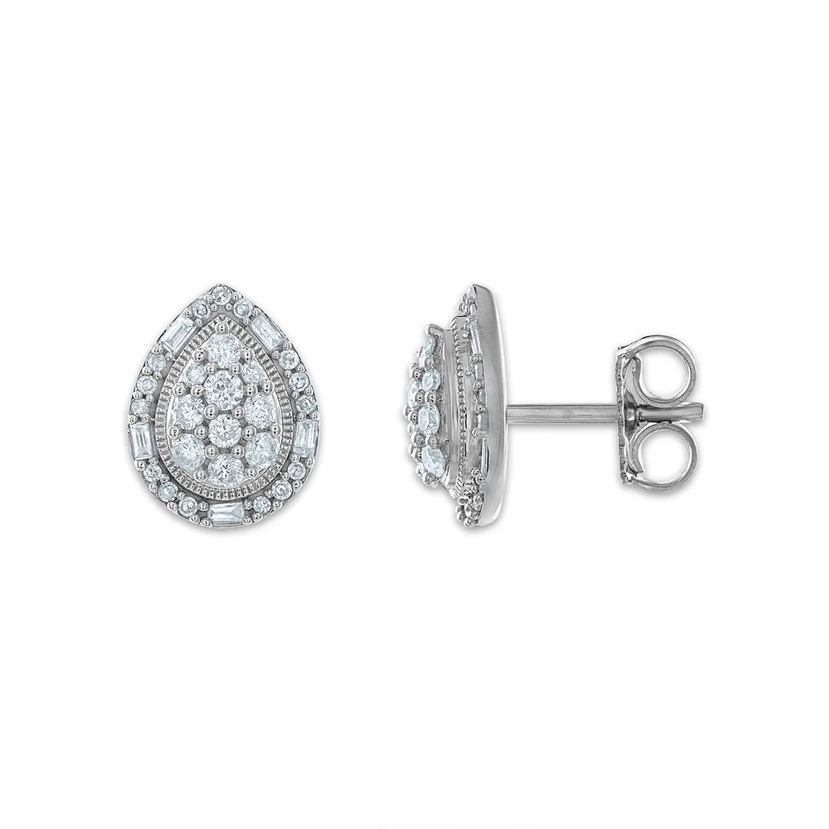 1/2 CTW Diamond Cluster Pear Shape Earrings in 10KT White Gold