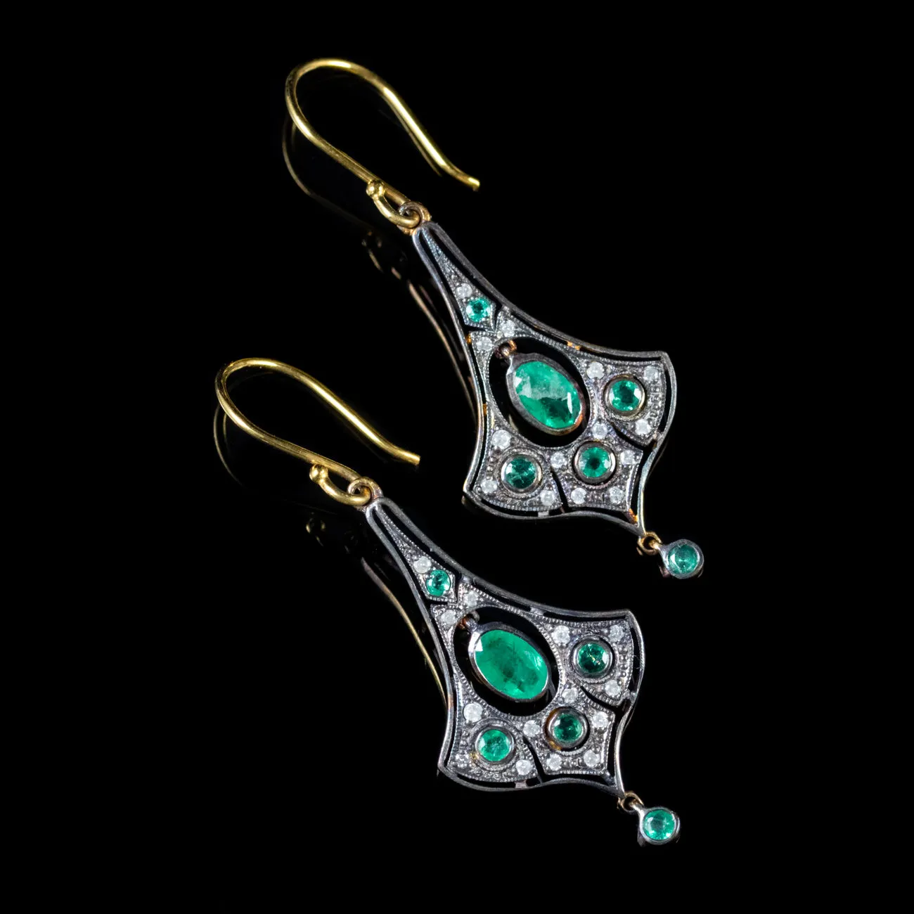 1.2Ct Emerald Diamond Dangle Earrings 9Ct Gold Silver