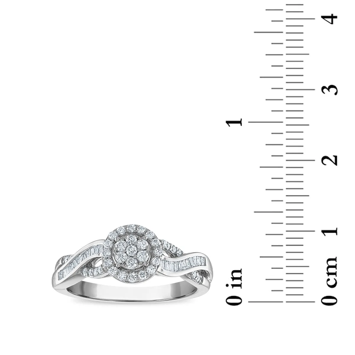 1/3 CTW Diamond Cluster Round & Baguette Ring in 10KT White Gold