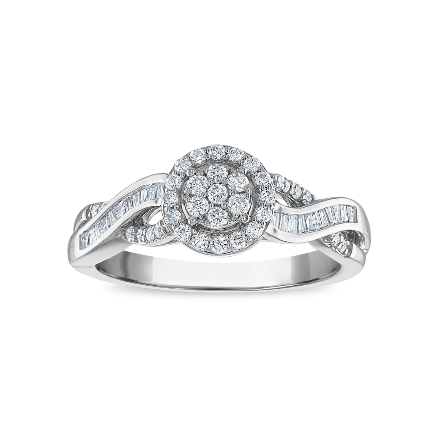 1/3 CTW Diamond Cluster Round & Baguette Ring in 10KT White Gold