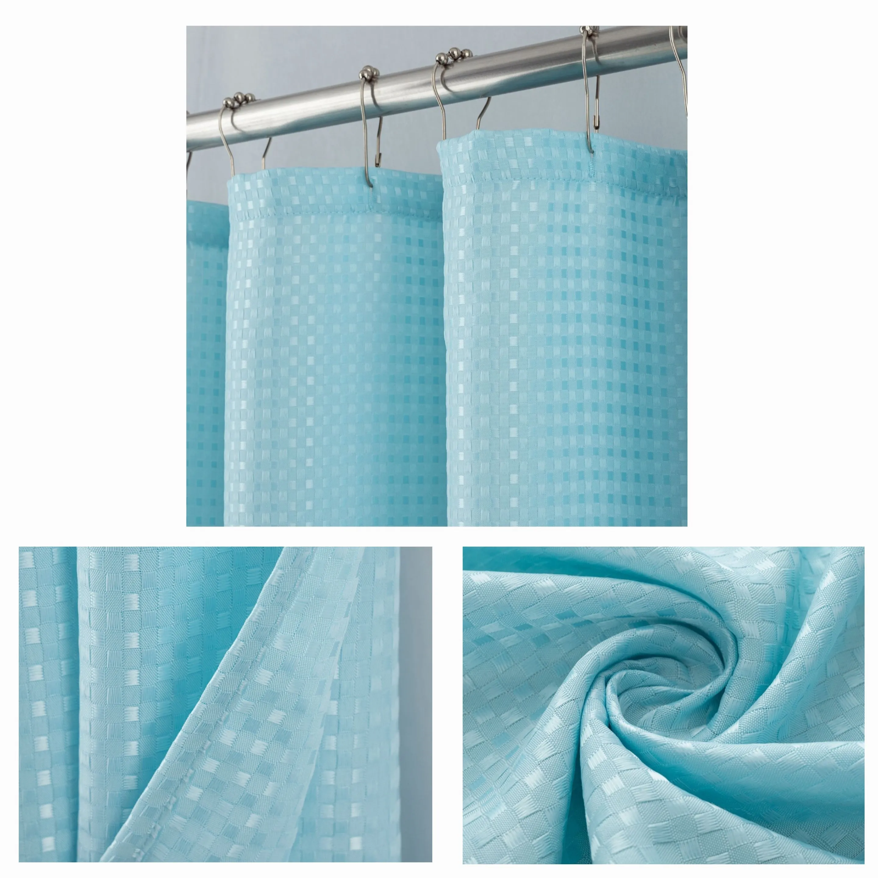 13PC Solid Satin Embossed Shower Curtain