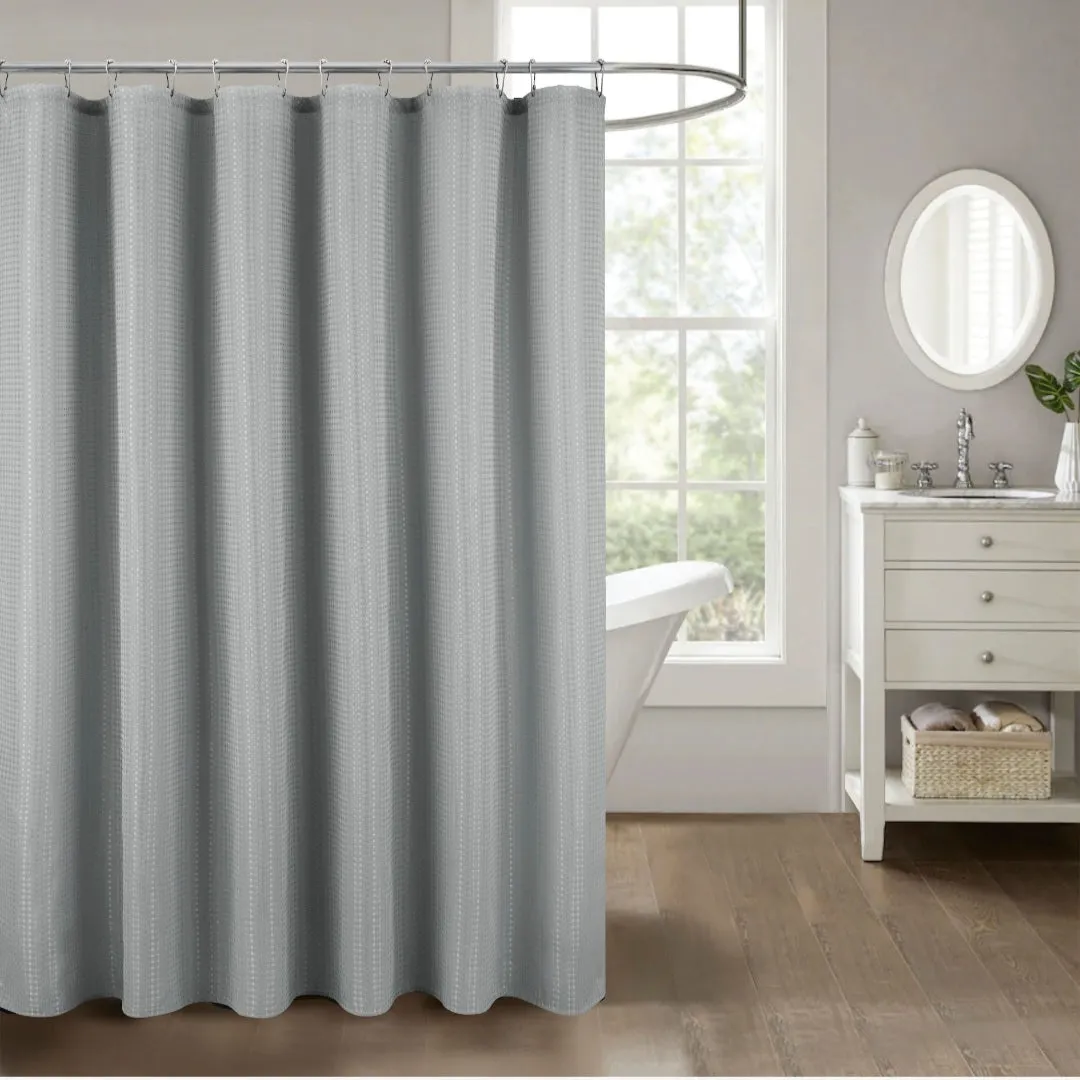 13PC Solid Satin Embossed Shower Curtain