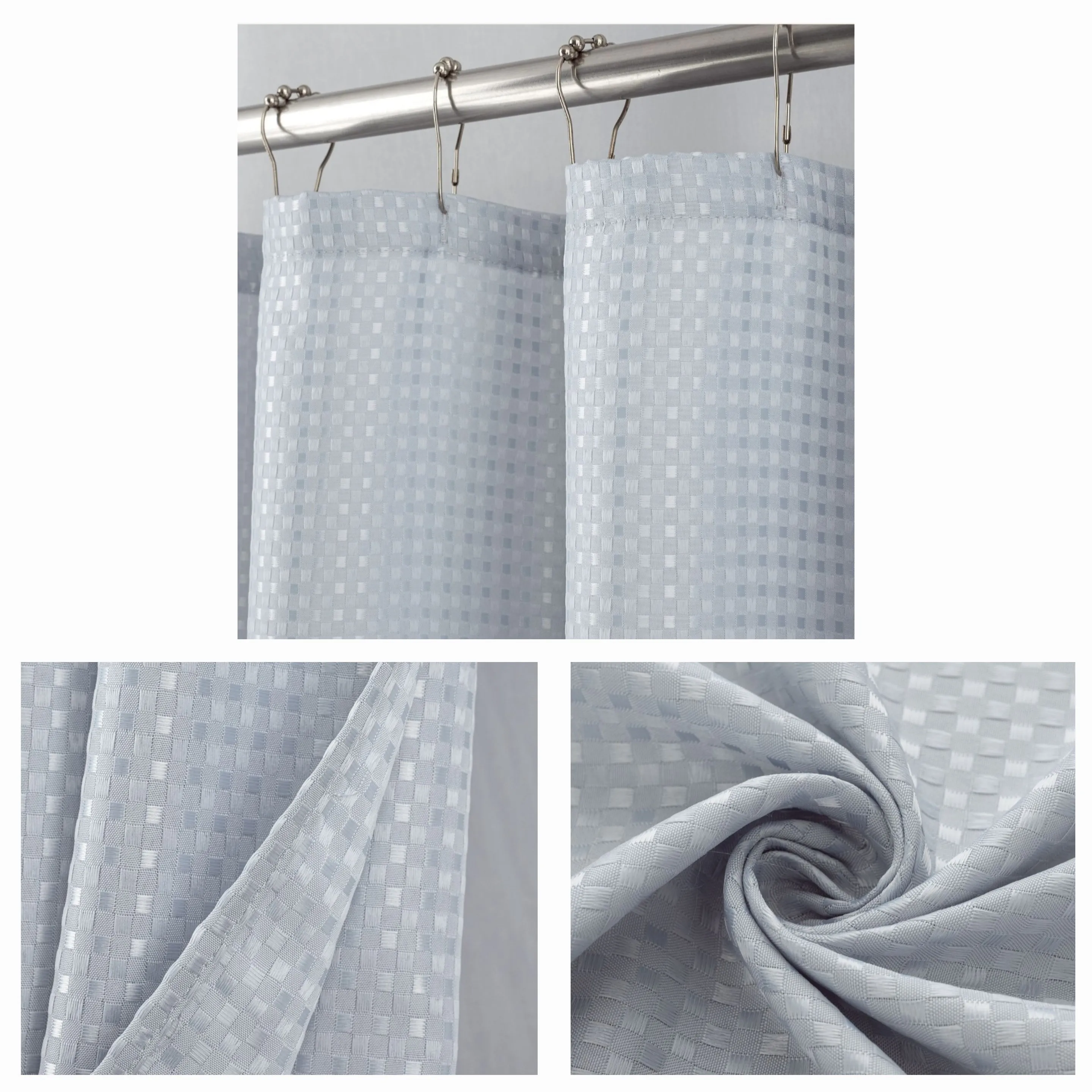 13PC Solid Satin Embossed Shower Curtain