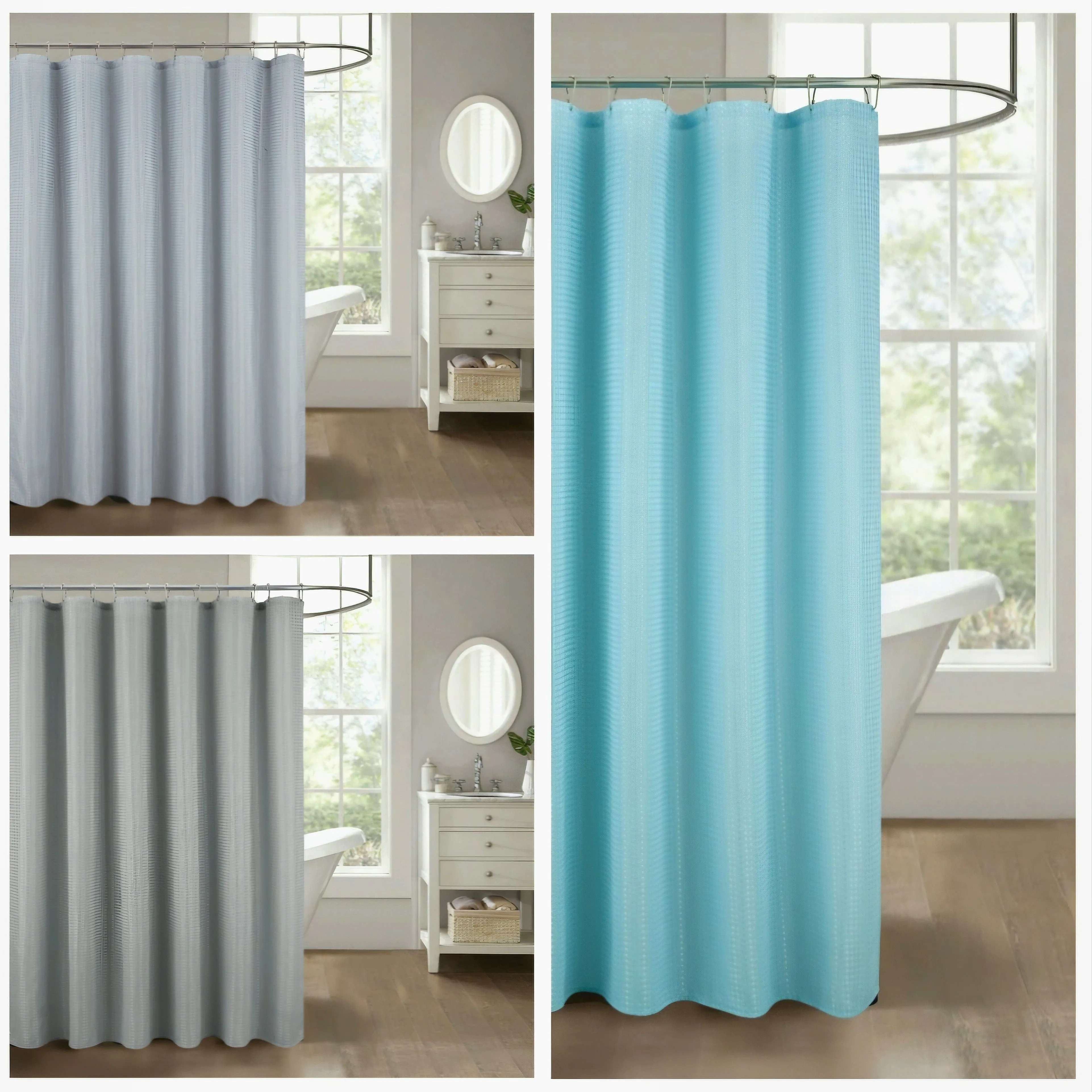 13PC Solid Satin Embossed Shower Curtain