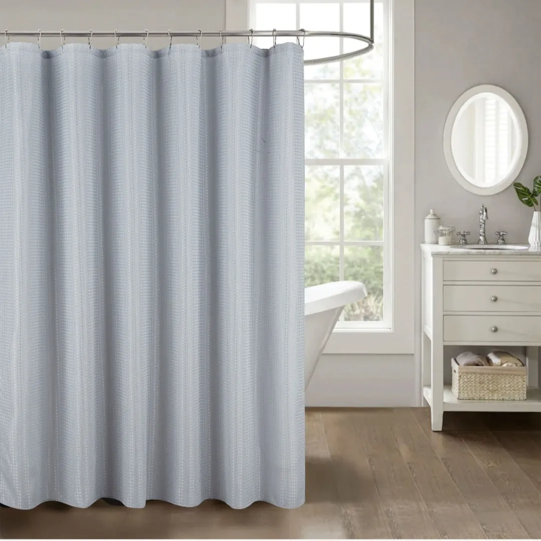 13PC Solid Satin Embossed Shower Curtain