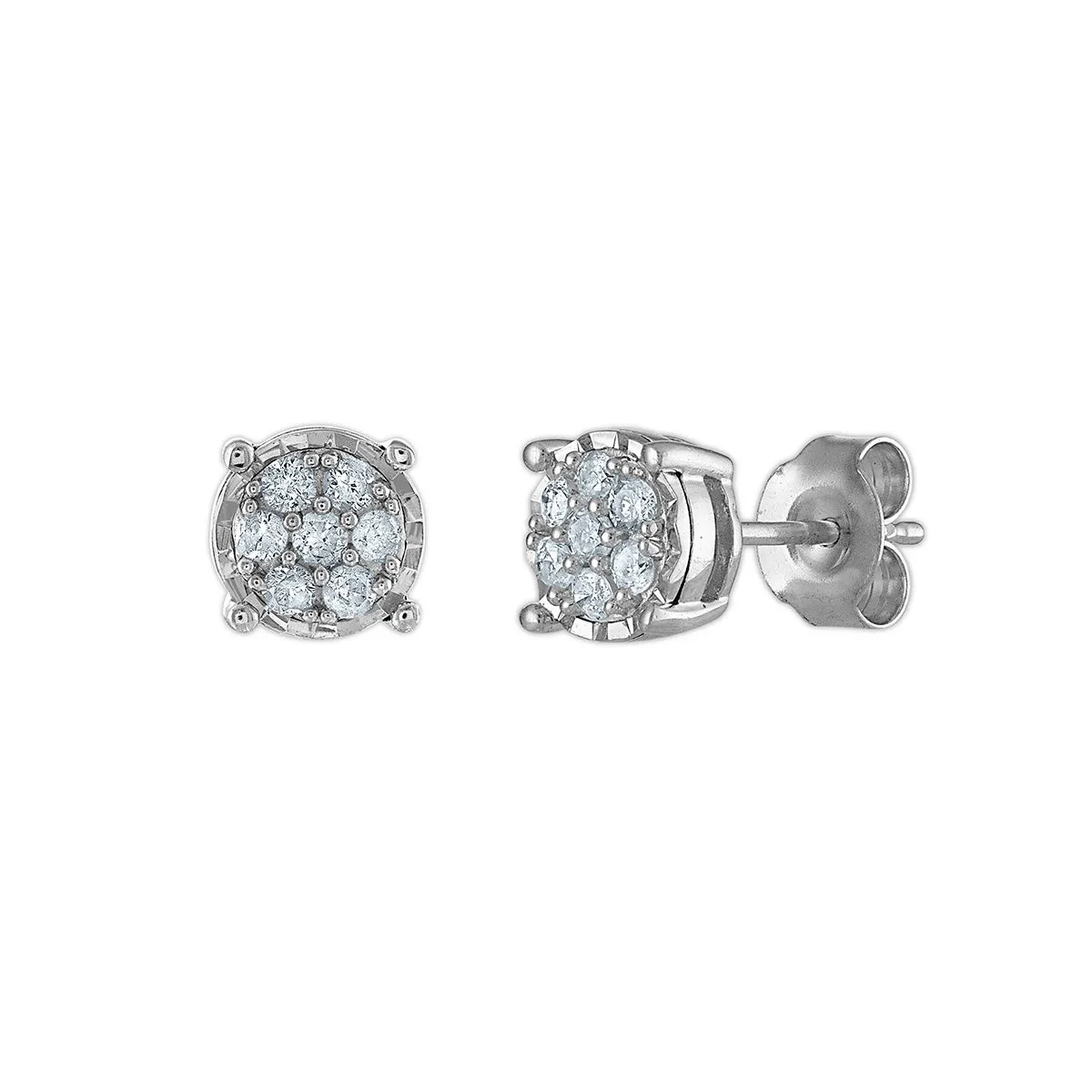 1/4 CTW Diamond Cluster Stud Earrings in Rhodium Plated Sterling Silver