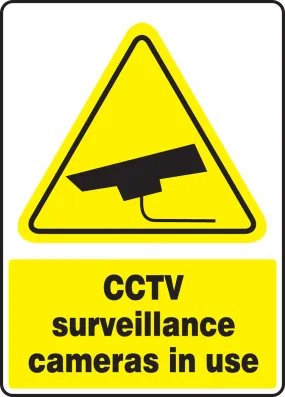 14" X 10" Yellow, Black And White Plastic Safety Signs "CCTV SURVEILLANCE CAMERAS IN USE"