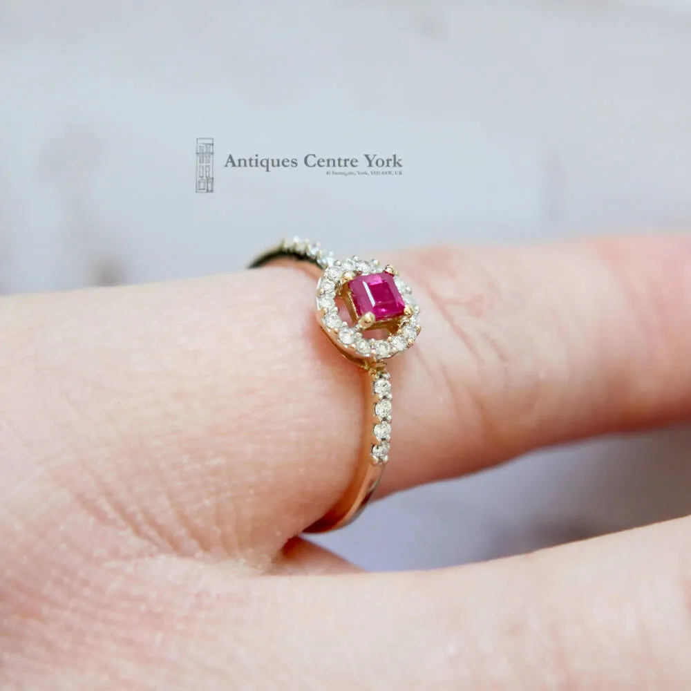 18ct Ruby & Diamond Halo Cluster Ring