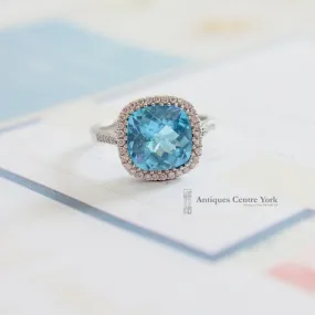 18ct White Gold Blue Topaz & Diamond Cluster Ring