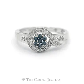 .25CTTW Blue and White Diamond Swirl Cluster Ring in 10KT White Gold