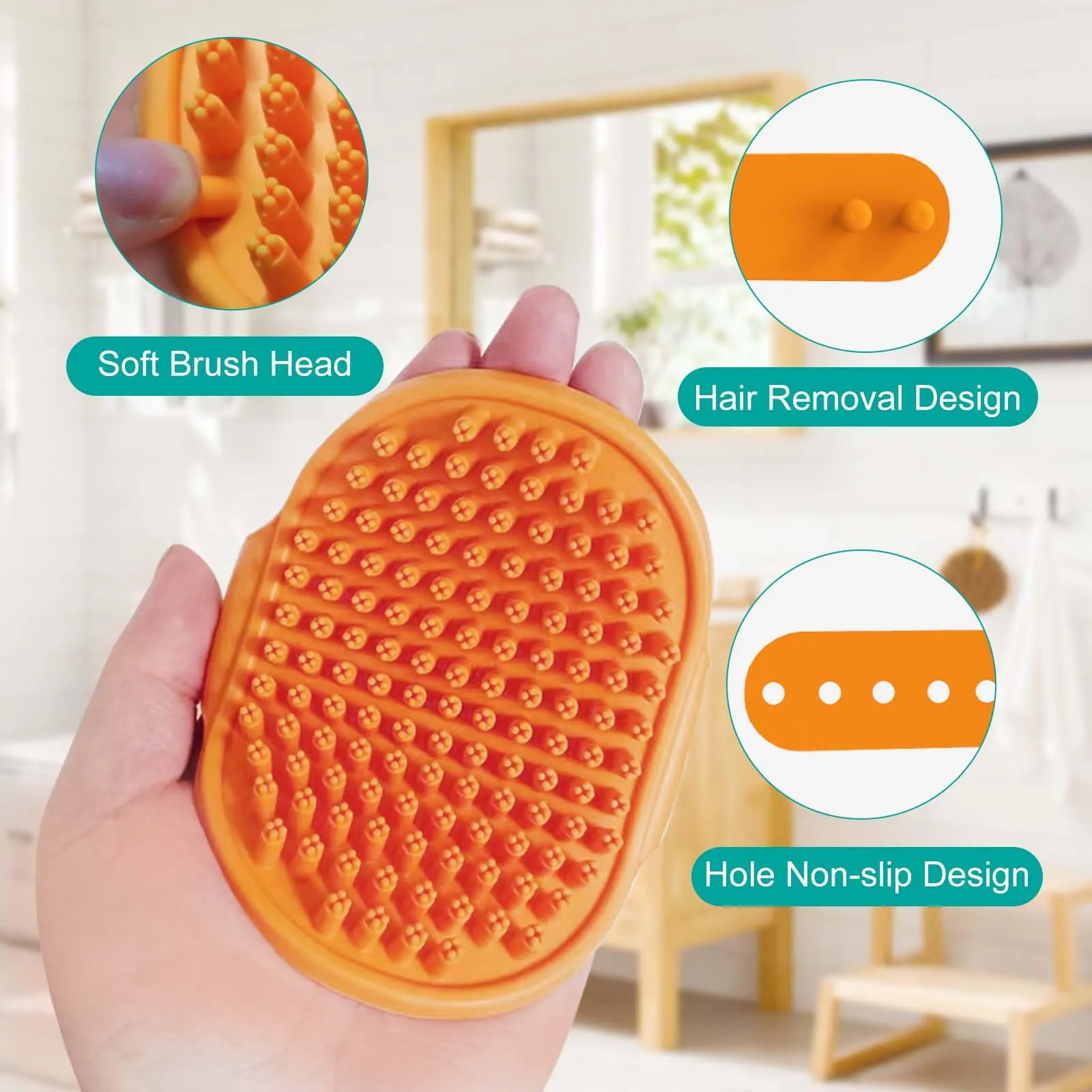 2Pack Dog Bath Brush, Dog Bath Scrubber Shampoo Dispenser Brush, Pet Bath Massage Shower Soap Brush Soft Silicone for Short & Long Haired Dogs and Cats Washing, ISWAYSTORE