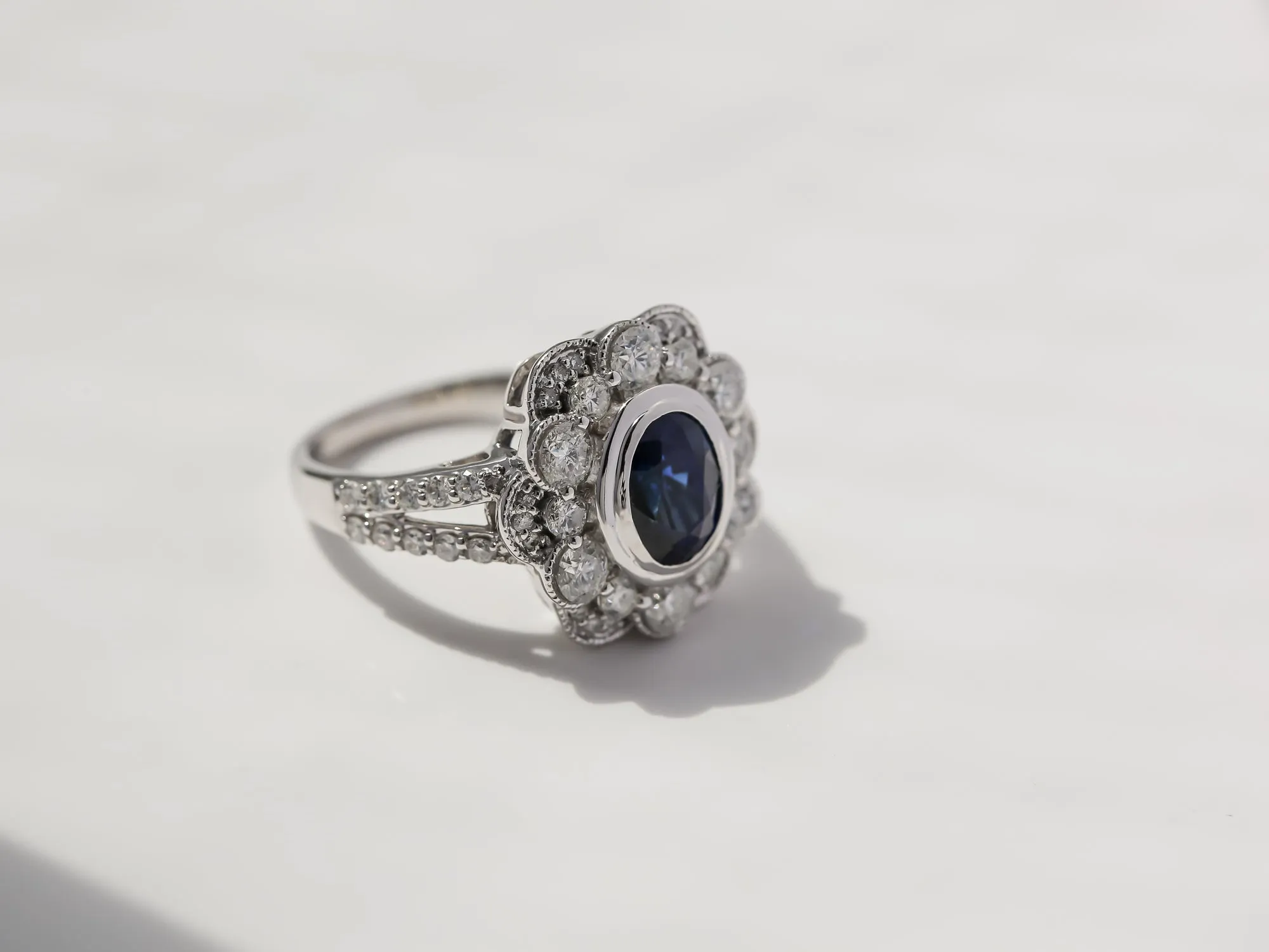 3.46ct.tw Black-Blue & White Primrose Ring