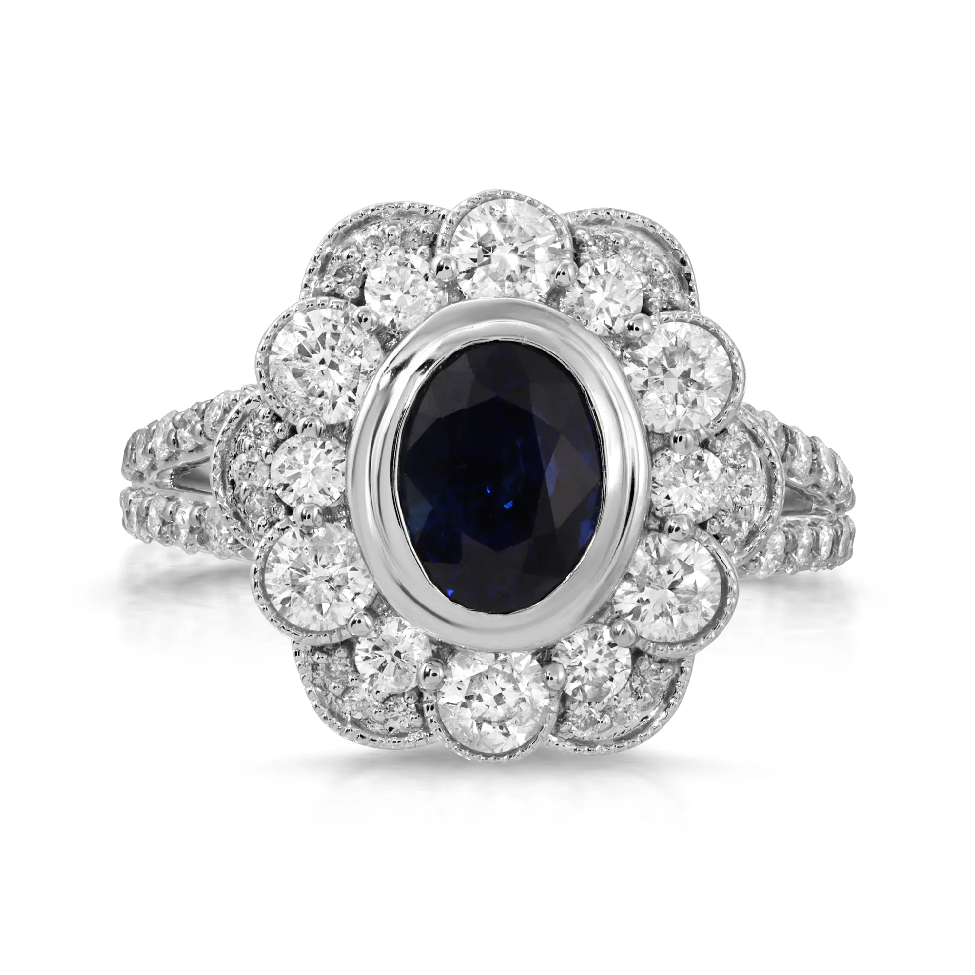 3.46ct.tw Black-Blue & White Primrose Ring