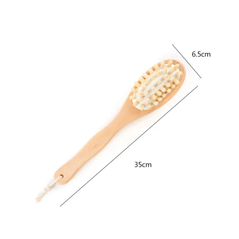 35Cm 2-In-1 Sided Natural Bristles Brush Scrubber Long Handle Wooden Spa Shower Brush Bath Body Mass