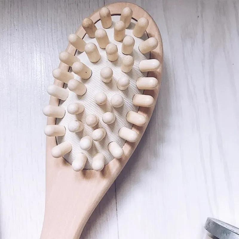 35Cm 2-In-1 Sided Natural Bristles Brush Scrubber Long Handle Wooden Spa Shower Brush Bath Body Mass