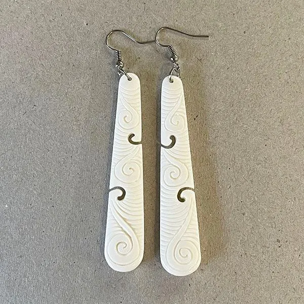 7cm Long Bone Earrings with Koru Carving