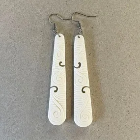 7cm Long Bone Earrings with Koru Carving