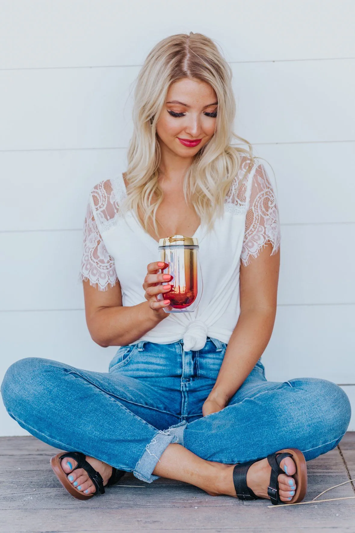 A Girl's Best Friend Metallic Ombre Stemless Wine Tumbler in Orange/Gold