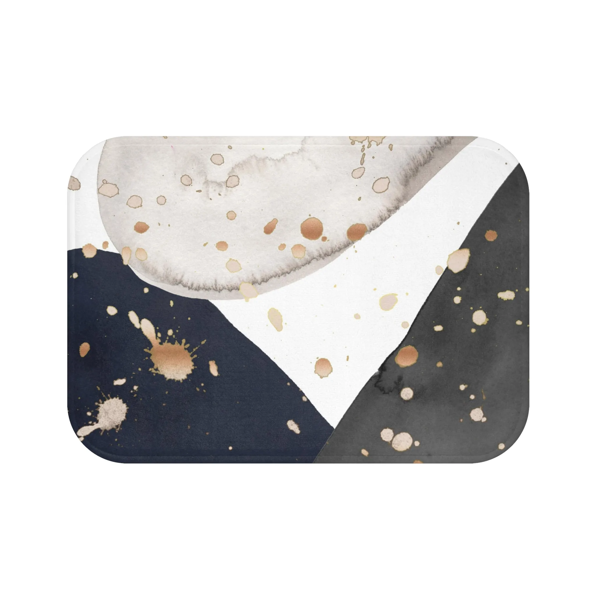 Abstract Bath Mat | Navy Blue, Gray Gold, White