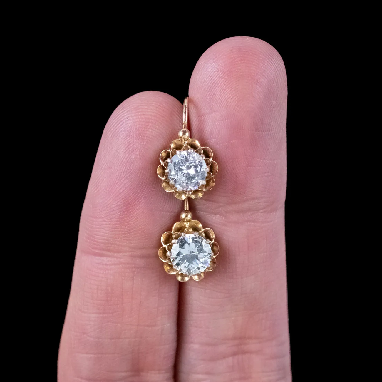 Antique Edwardian French Diamond Earrings 18ct Gold 1.88ct Total