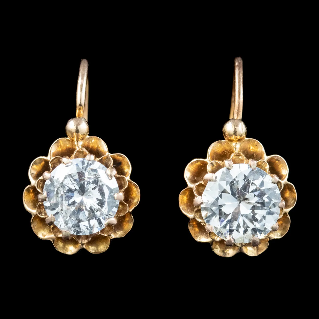 Antique Edwardian French Diamond Earrings 18ct Gold 1.88ct Total