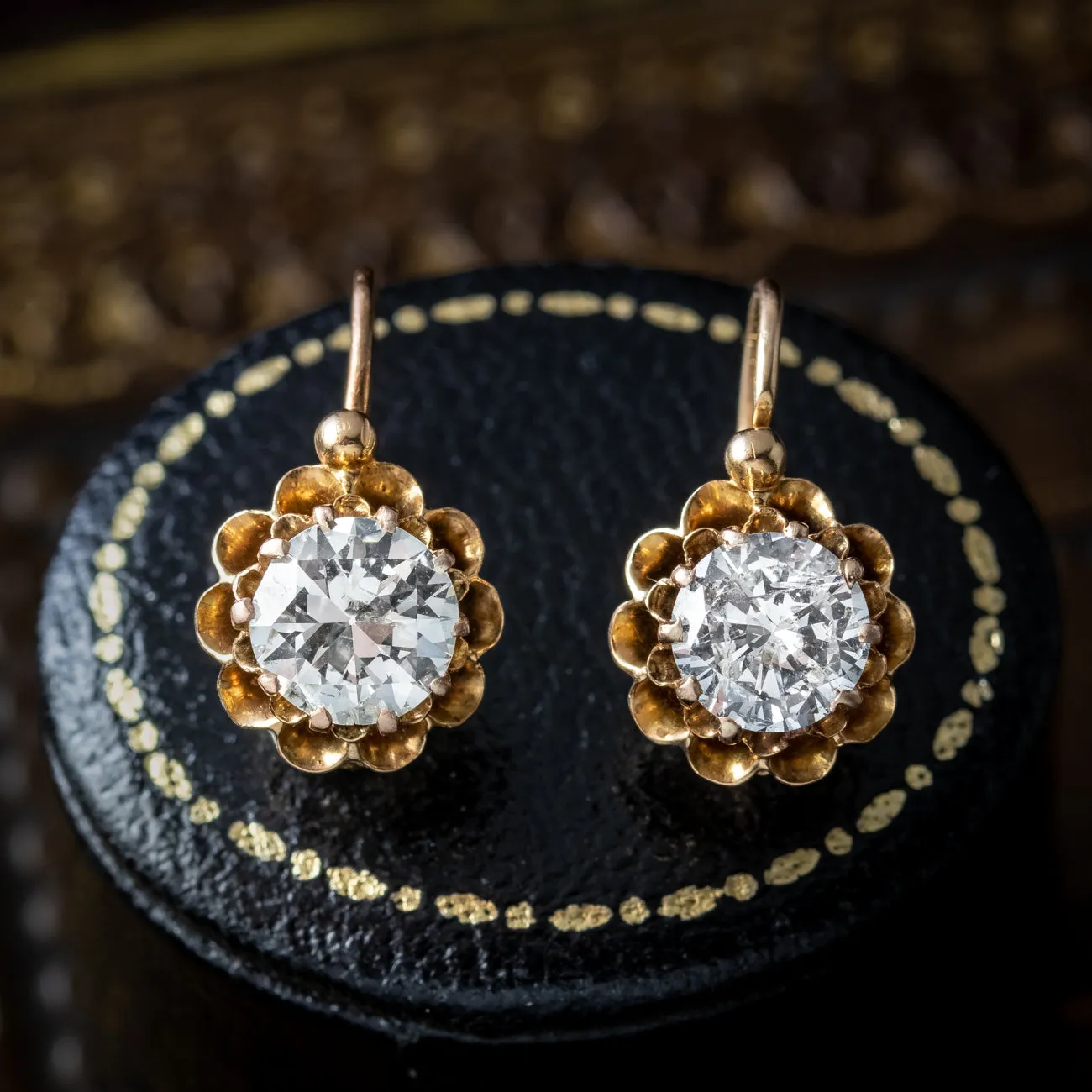 Antique Edwardian French Diamond Earrings 18ct Gold 1.88ct Total