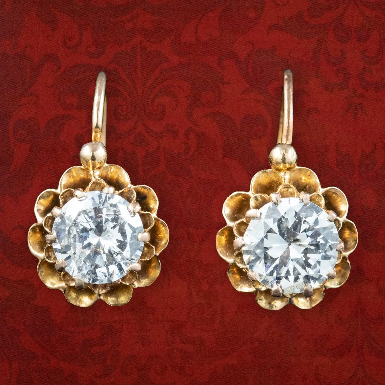 Antique Edwardian French Diamond Earrings 18ct Gold 1.88ct Total