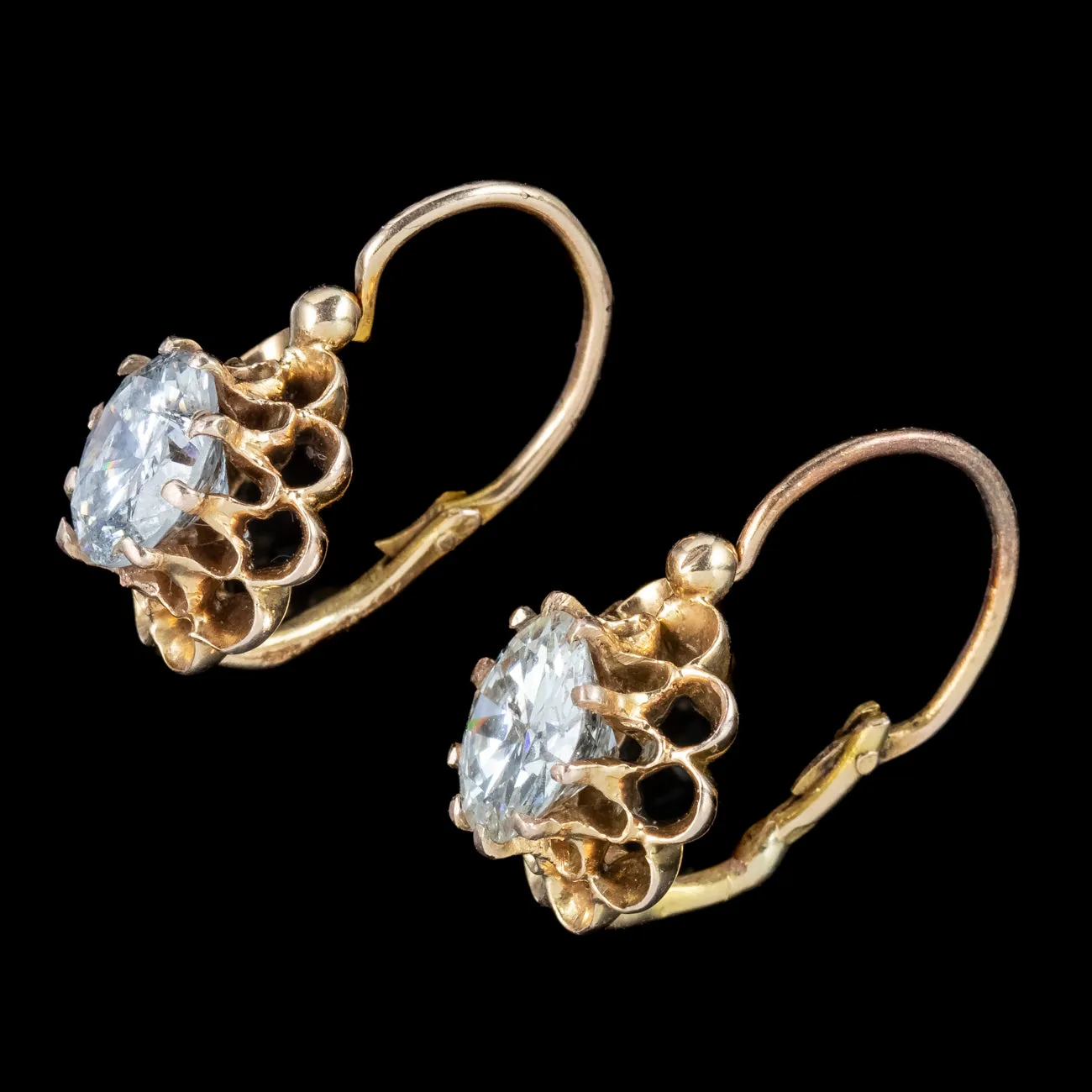 Antique Edwardian French Diamond Earrings 18ct Gold 1.88ct Total