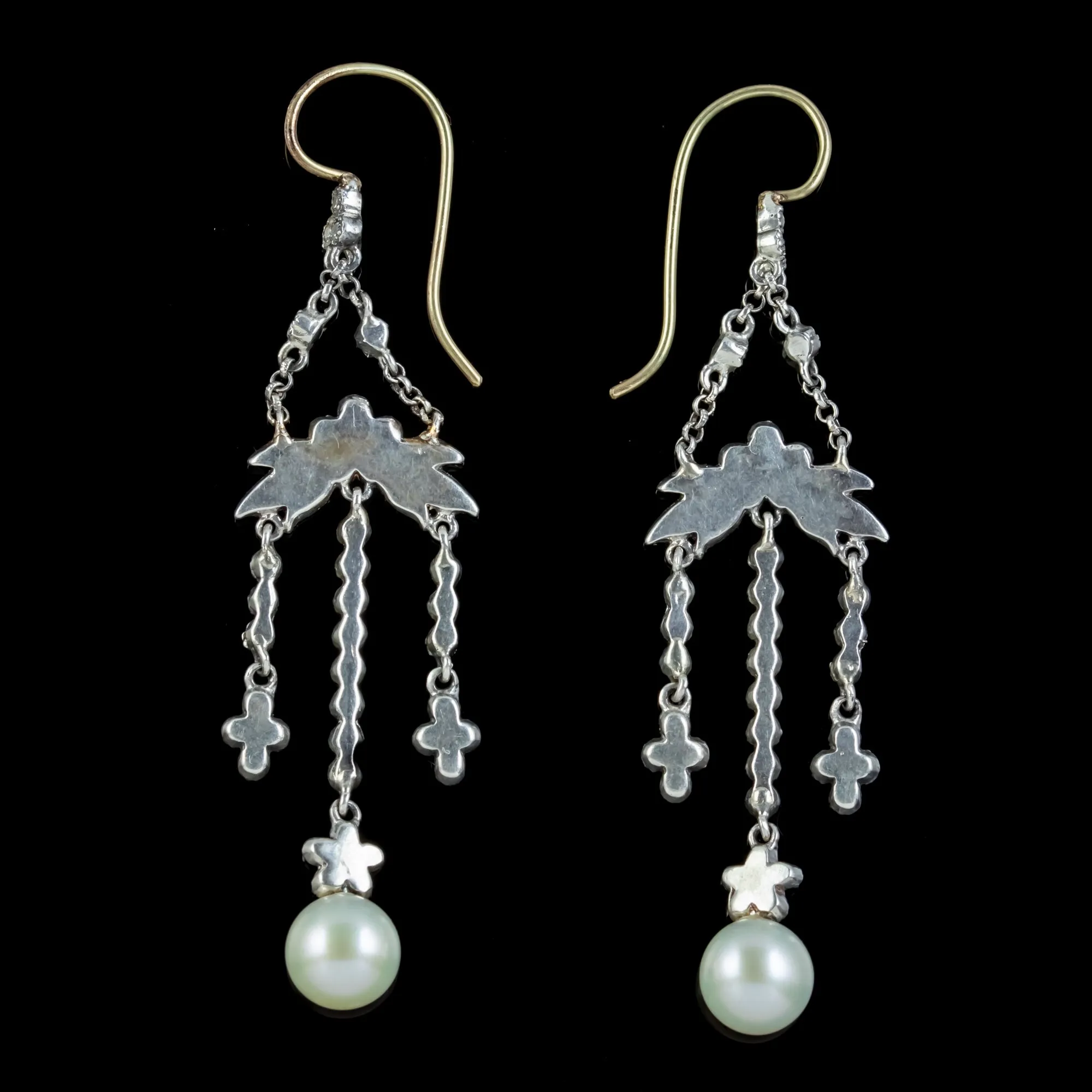 Antique Edwardian Pearl Paste Chandelier Earrings Silver Circa 1915