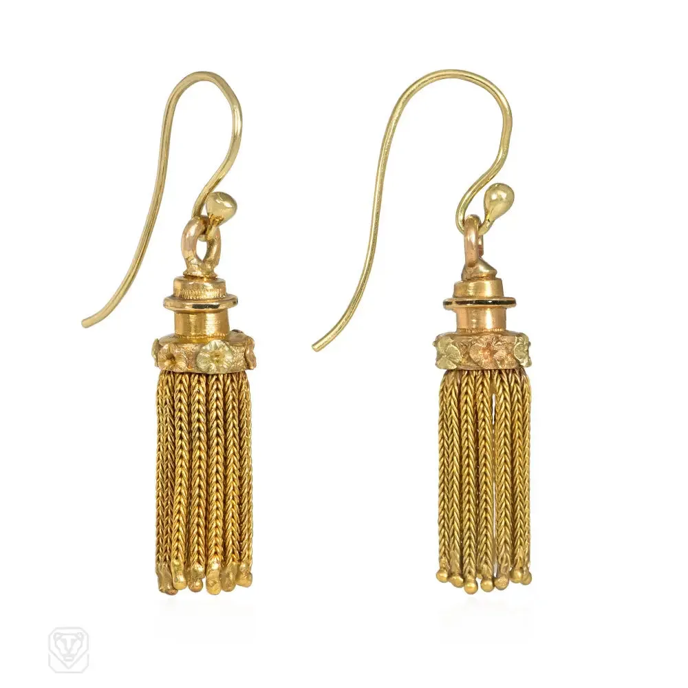 Antique French gold foxtail chain tassel earrings