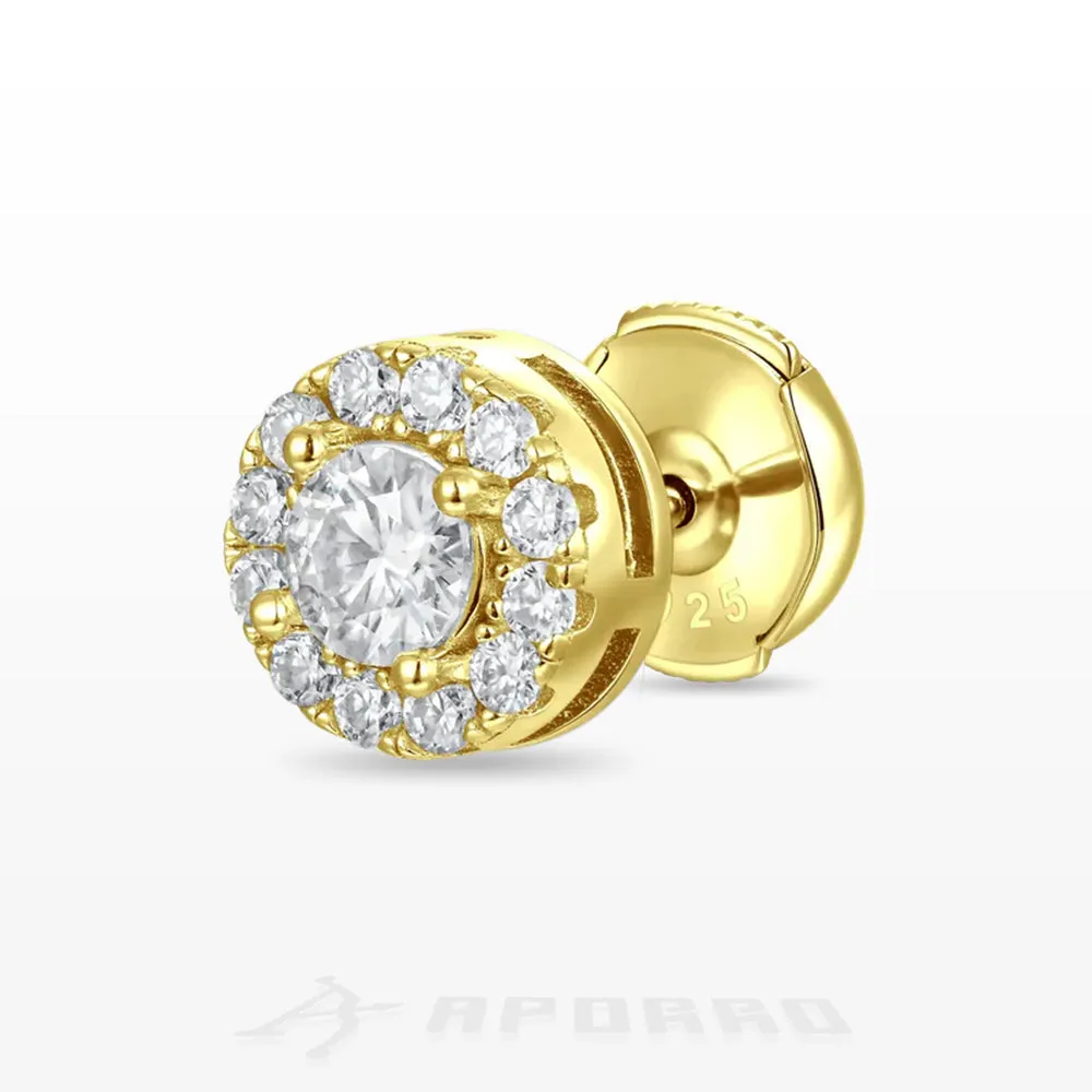 Aporro Halo Round Cut Stud Earring