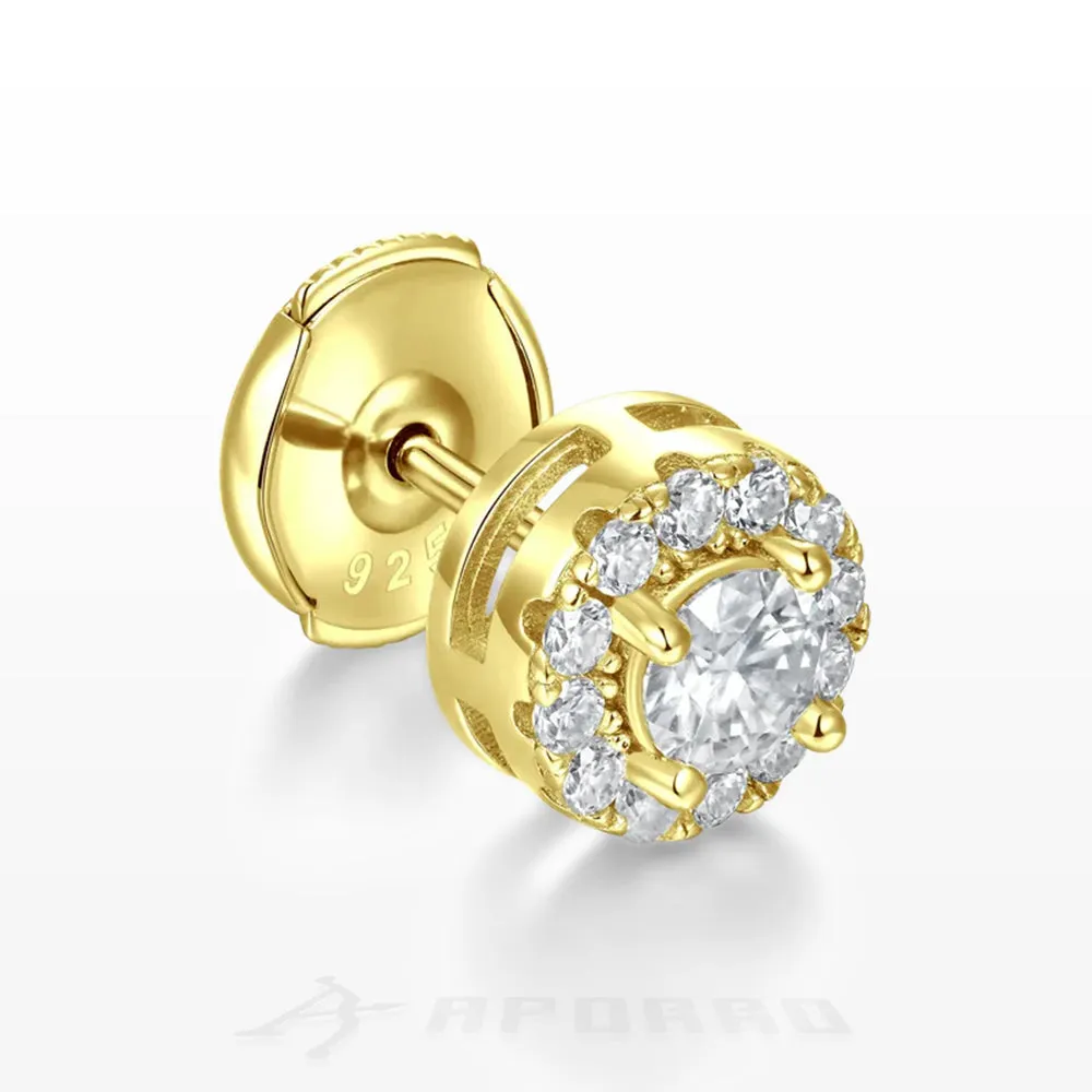 Aporro Halo Round Cut Stud Earring