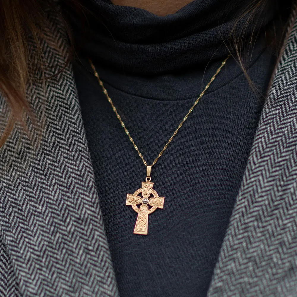 Arda Two Tone Large Celtic Cross Pendant with Rare Irish Gold