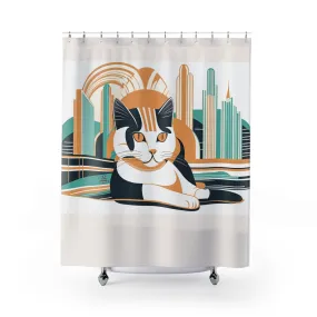 Art Deco Cat, Shower Curtain, Cream accent color - 71" x 74"