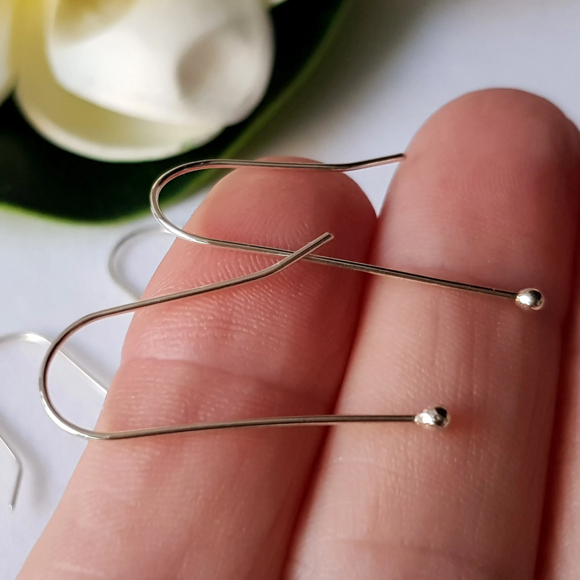 Balled Straight [10 Pair] Sterling Silver 925 Handmade Earring Hooks | SS-021EH-10 | Earring Making Supply