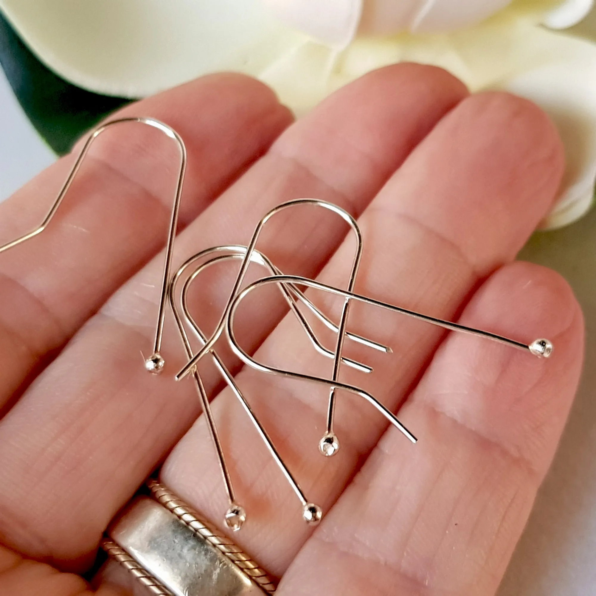 Balled Straight [10 Pair] Sterling Silver 925 Handmade Earring Hooks | SS-021EH-10 | Earring Making Supply