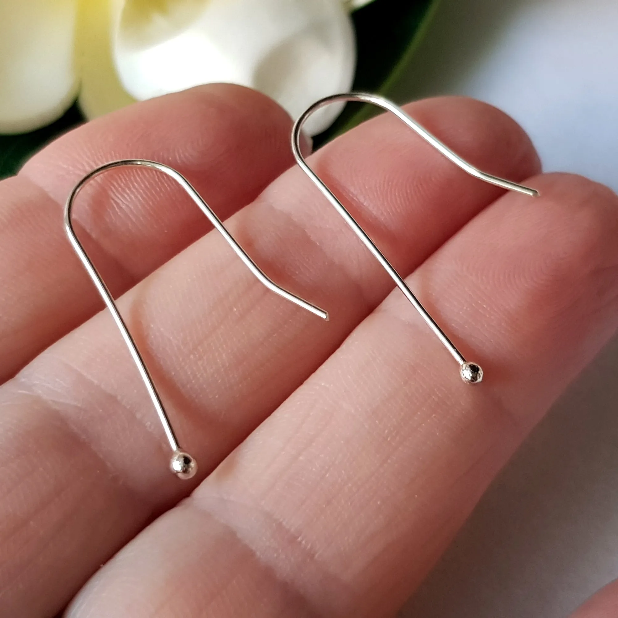 Balled Straight [10 Pair] Sterling Silver 925 Handmade Earring Hooks | SS-021EH-10 | Earring Making Supply