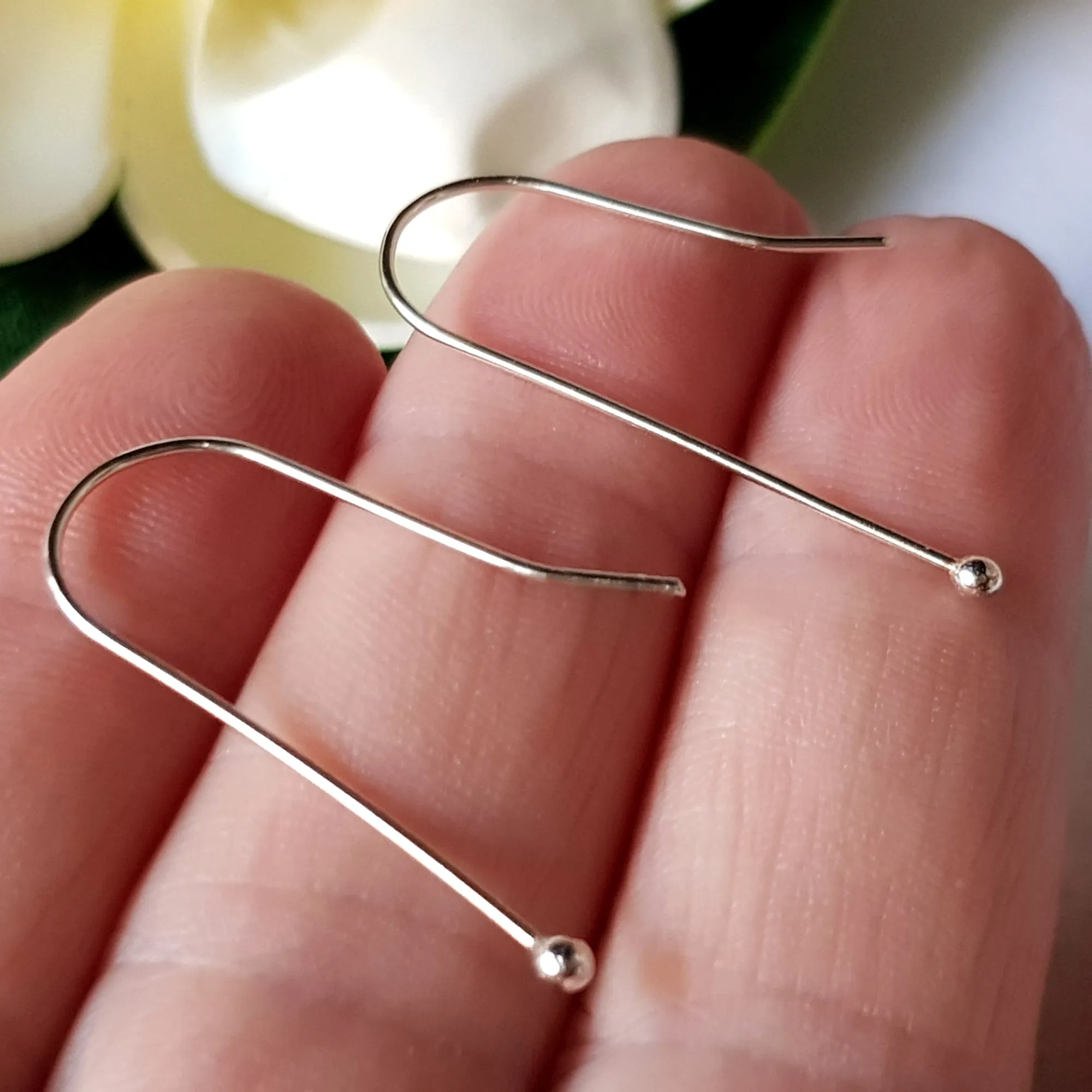 Balled Straight [10 Pair] Sterling Silver 925 Handmade Earring Hooks | SS-021EH-10 | Earring Making Supply