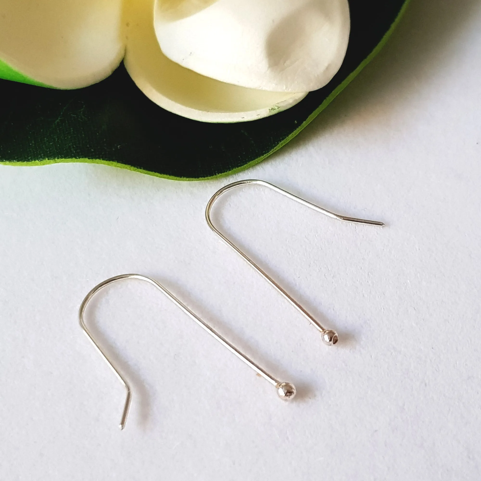 Balled Straight [10 Pair] Sterling Silver 925 Handmade Earring Hooks | SS-021EH-10 | Earring Making Supply