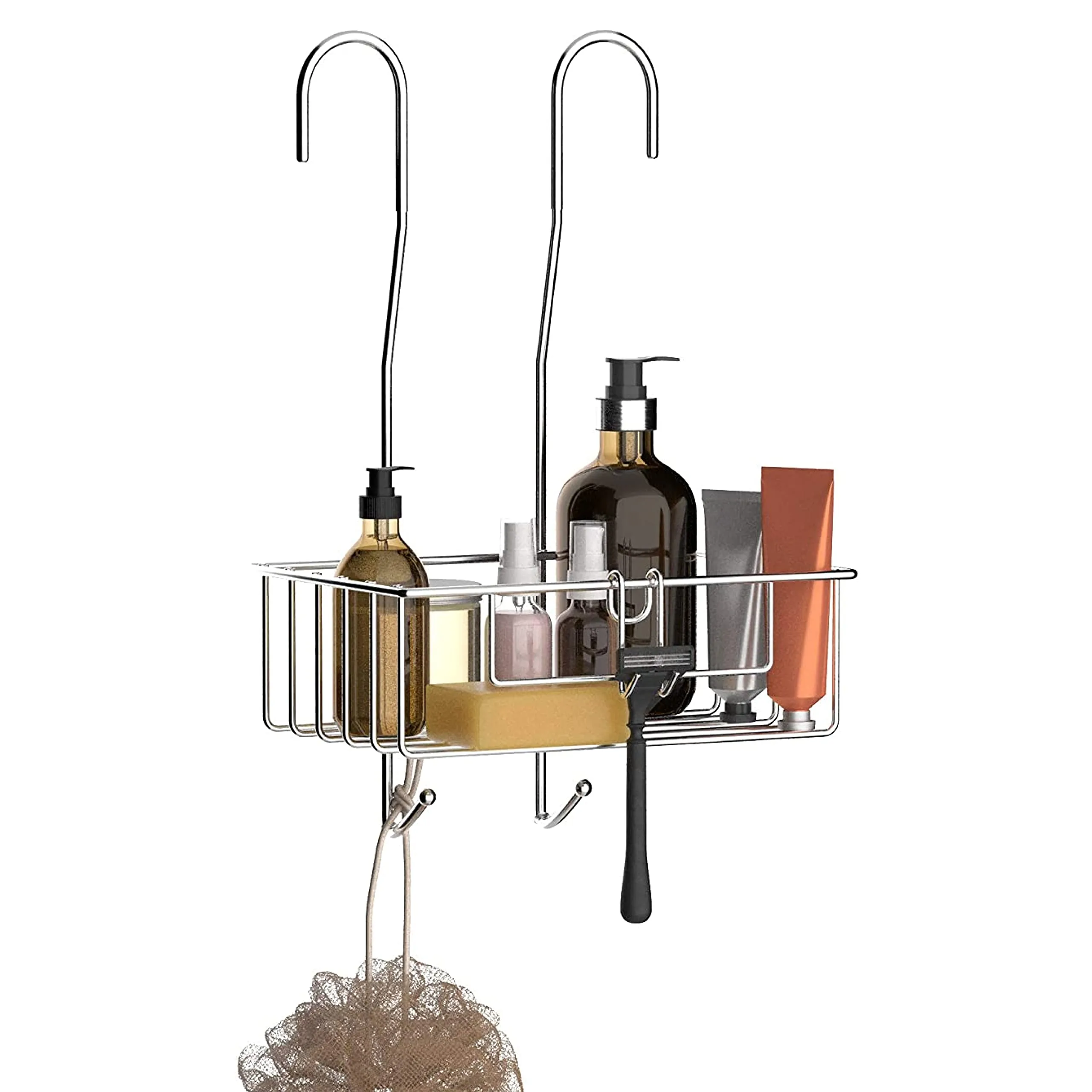 Bamodi Shower Caddy Hanging - 2-Tier Over Door Chrome-Plated - No Drilling Required - Fits