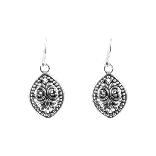 Barse Beaded Scrolled Sterling Teardrop Earring