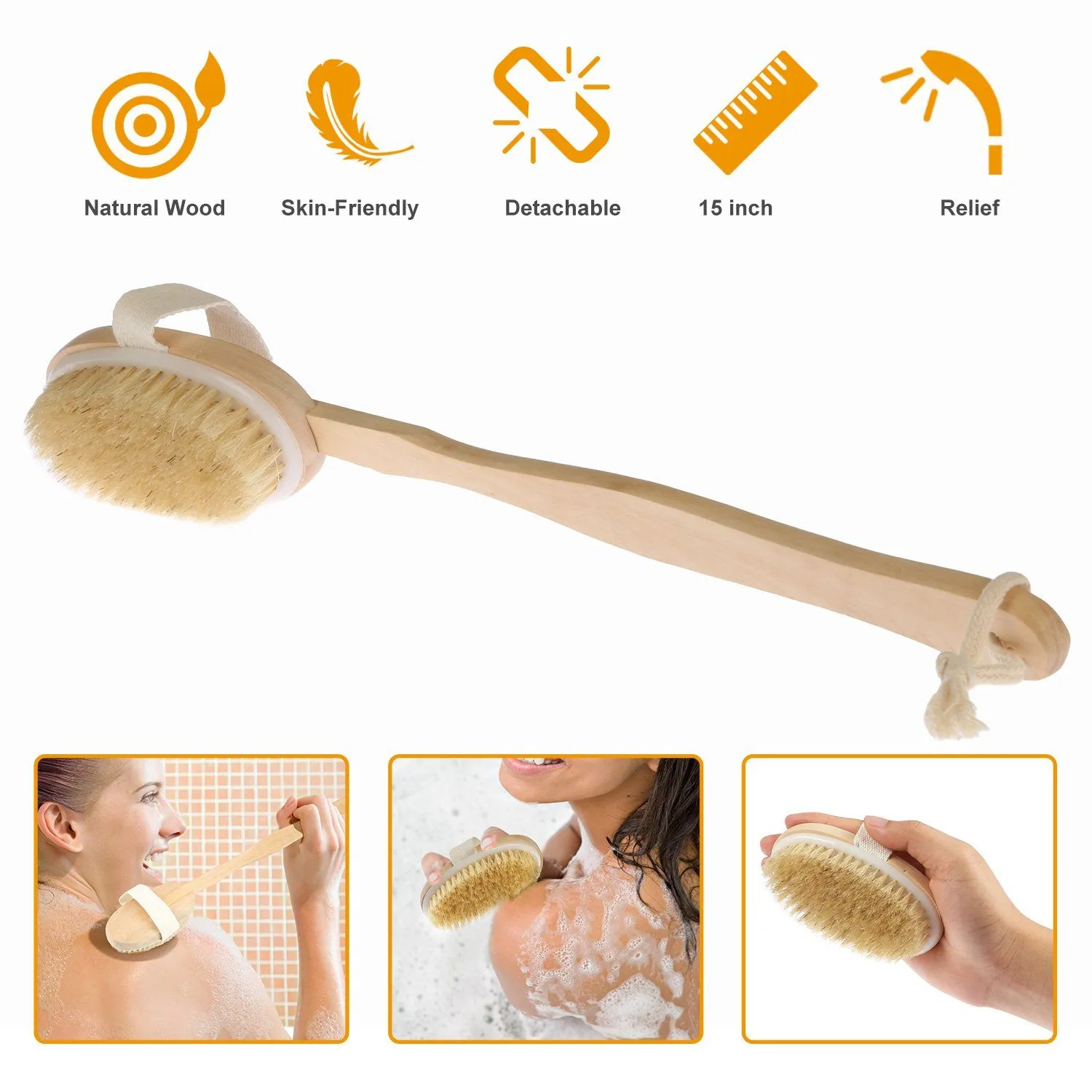 Bath Brush 15" Shower Body Back Scrubber