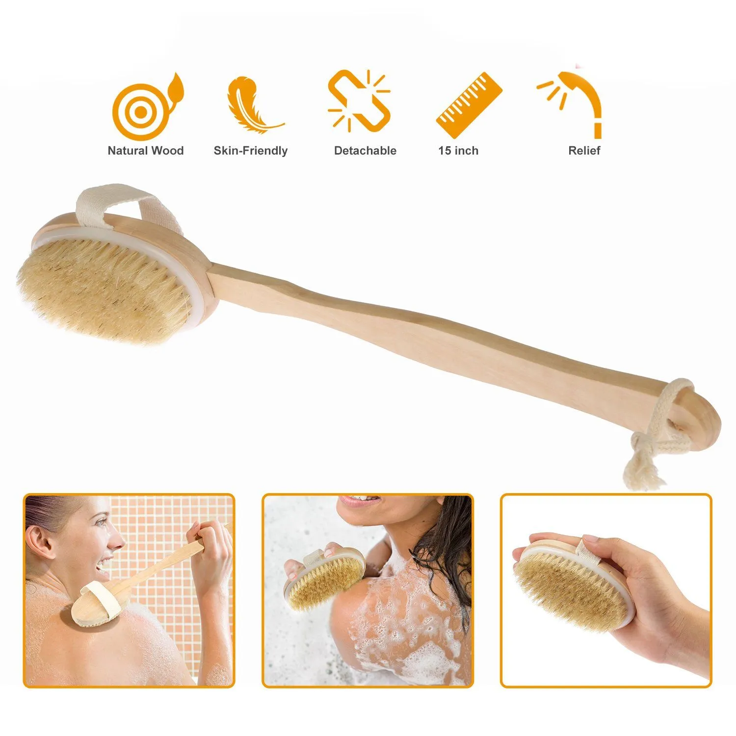 Bath Brush 15" Shower Body Back Scrubber